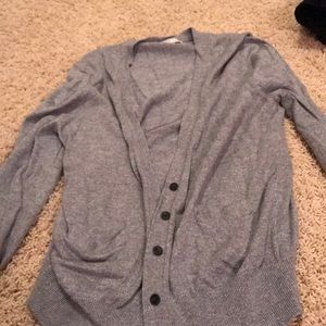 LOFT button up grey sweater long sleeve